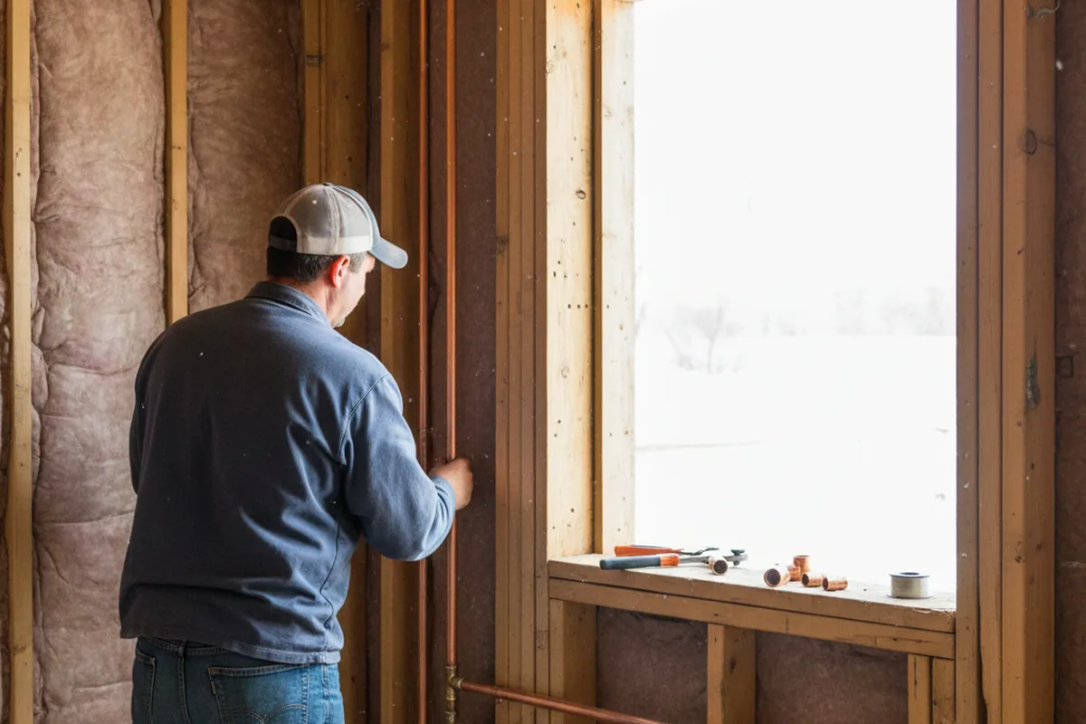 Licensed plumber running new copper supply lines in a Haskell home